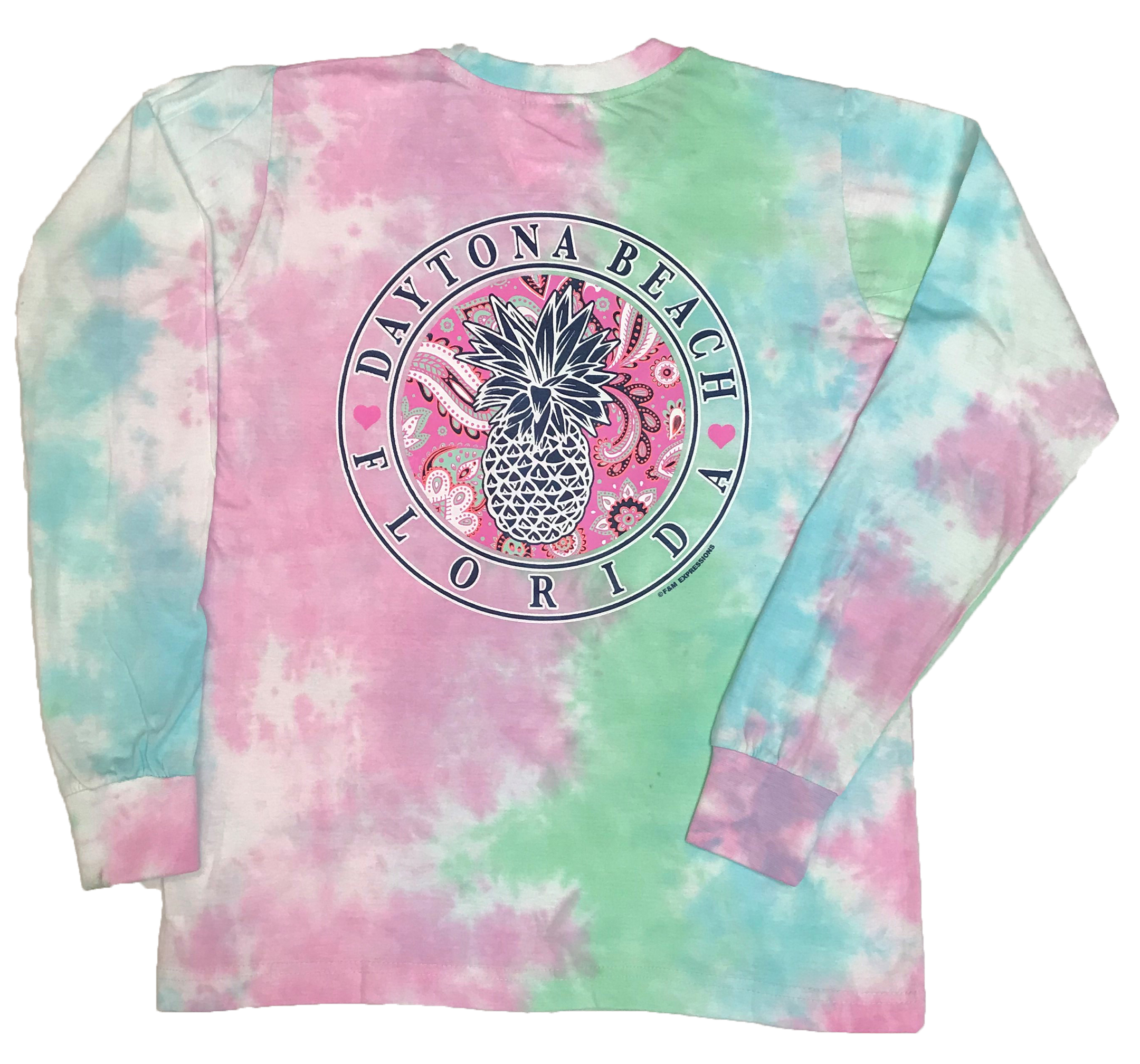 Women's Daytona Beach Tribal Tie Dye Long Sleeve Pocket Tee - Maui